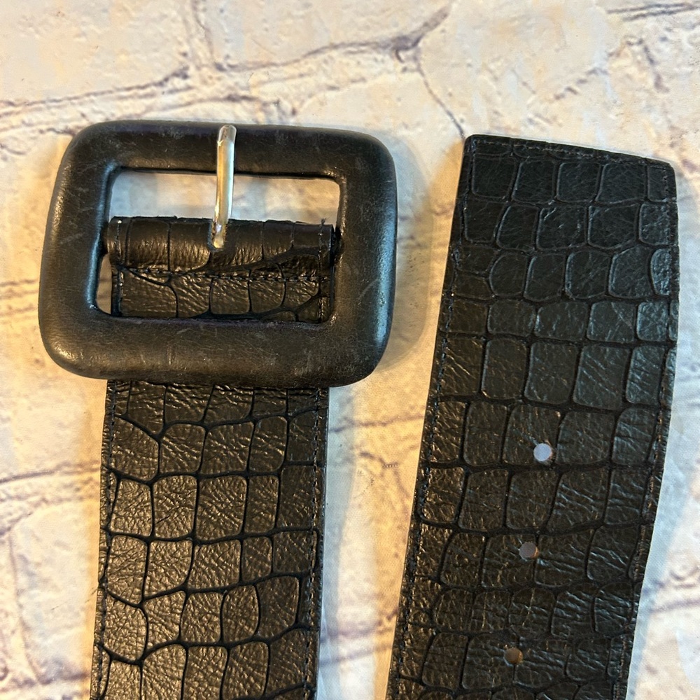 HYDE COLLECTION #4628 WOMENS FAUX CROC WOMENS BLACK WIDE BELT SIZE LARGE